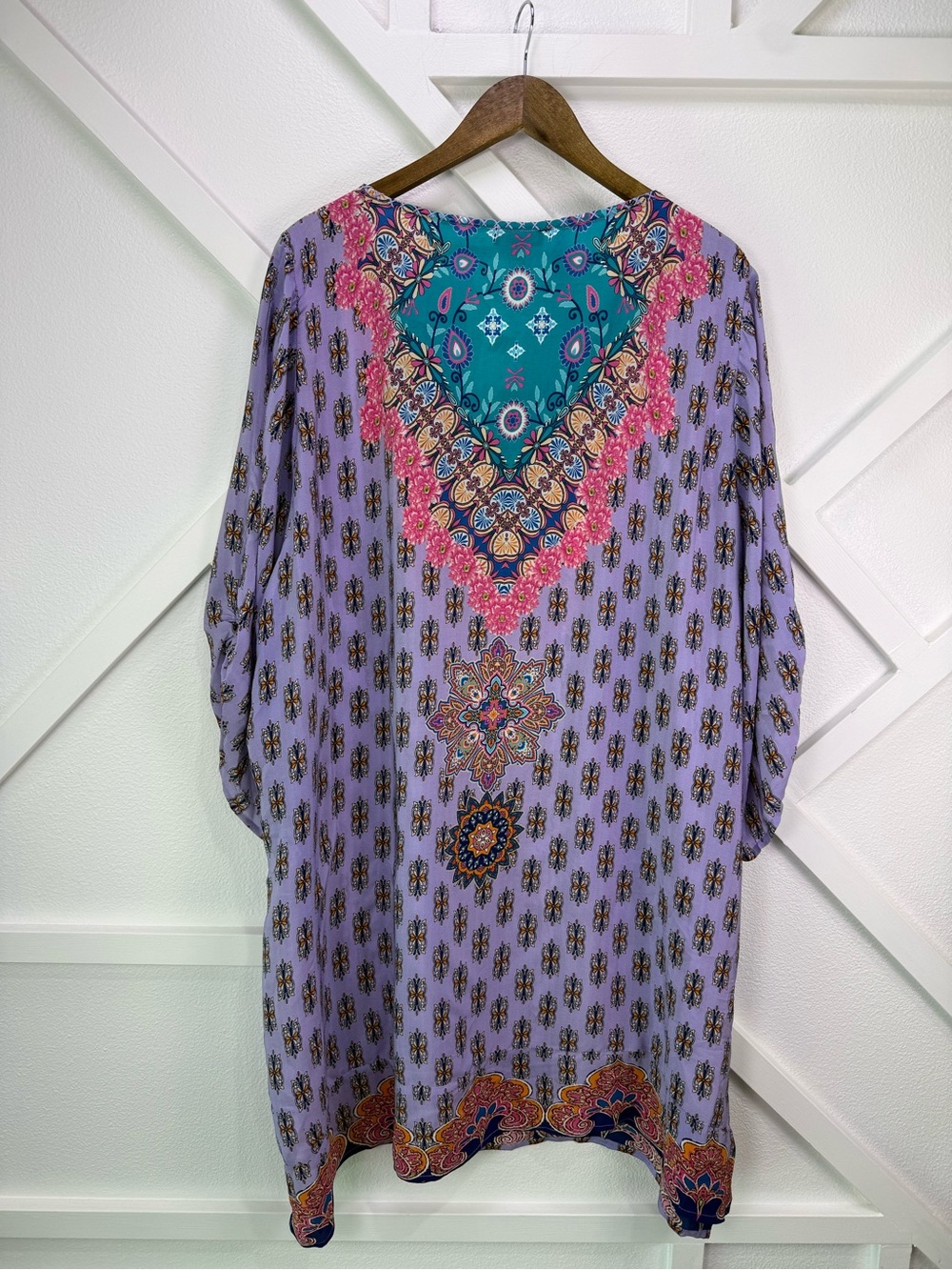 NWT Tolani Veera Tunic Top 3X Purple Boho Tassel 100% Silk MSRP $205 - Picture 5 of 11